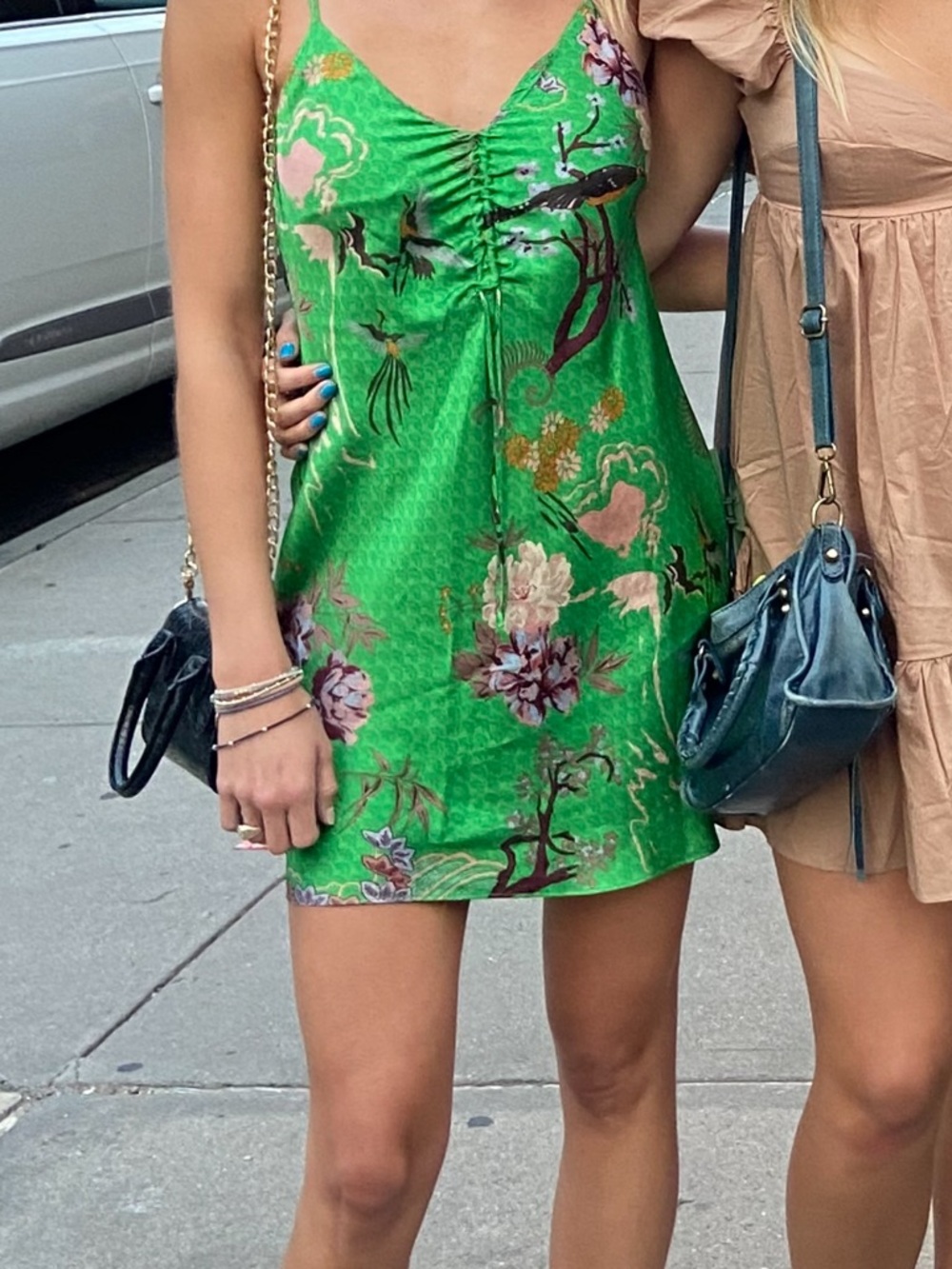 Zara Bright Green Floral Slip Mini Dress